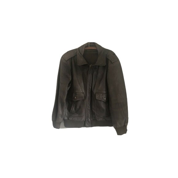 Vintage Mens Chocolate Brown Aviator Bomber Leather Jacket Size 46L